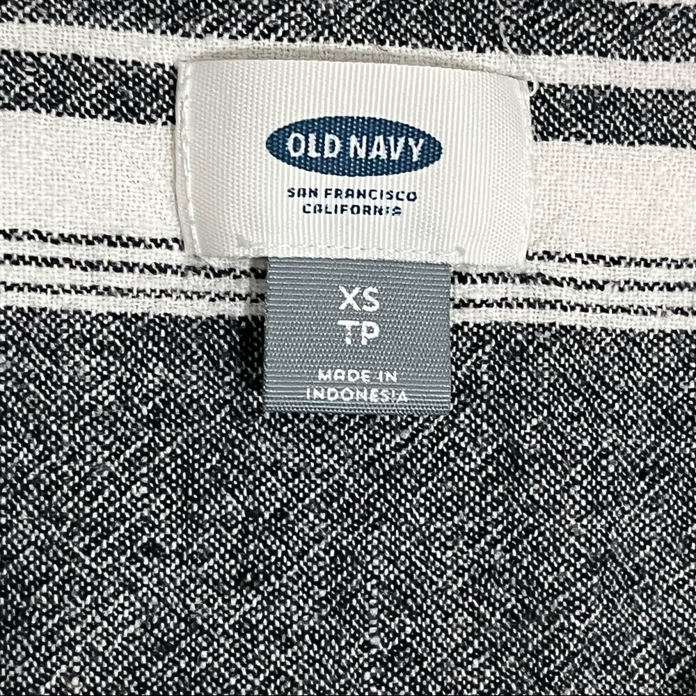 Old Navy Black White Striped Linen Blend Shift Dress Sleeveless V-Neck XS - Picture 4 of 7